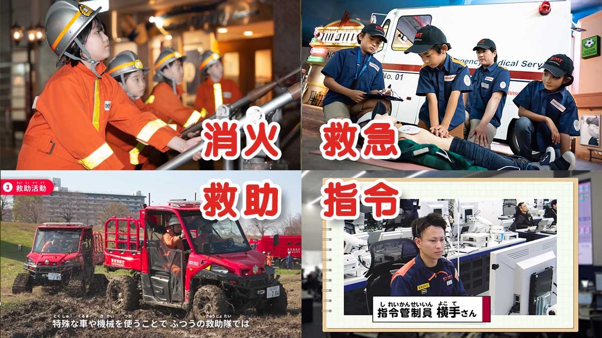 消防の様々な仕事、消火、救急、救助、指令
