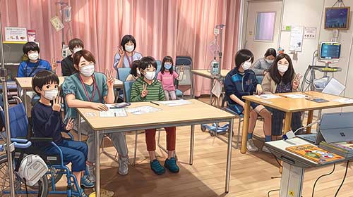 院内学級でのオンラインワークショップ
